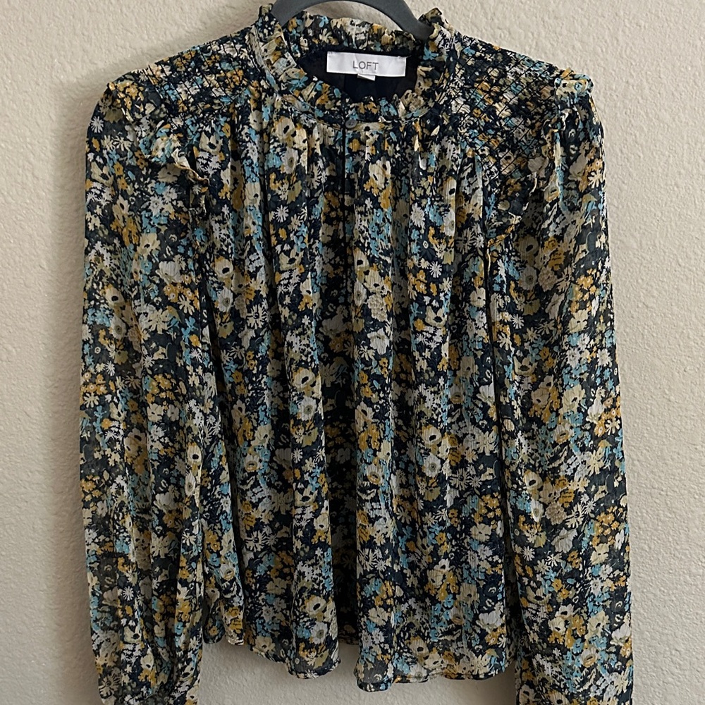 LOFT Floral Blouse - Black and Yellow
